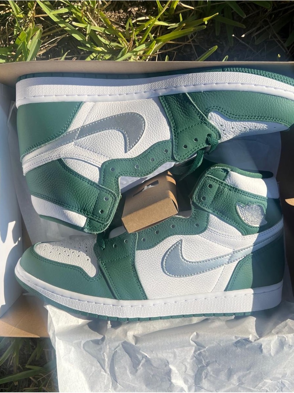 Nike White and Green High-Top Sneakers with Silver Swoosh